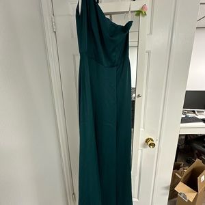 David’s Bridal crepe-back satin one-shoulder bridesmaid dress